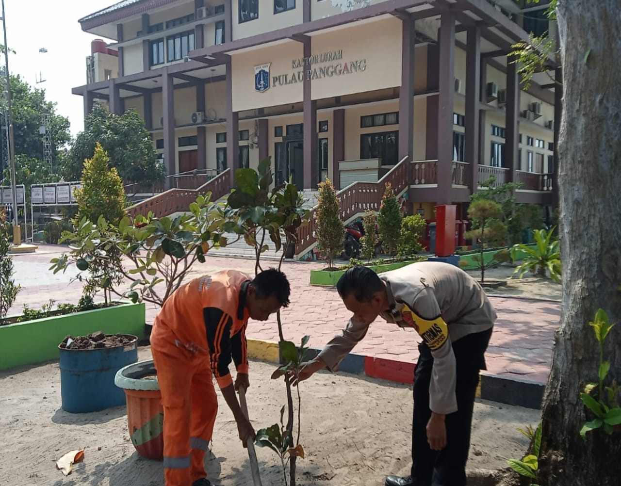 Polsek Kepulauan Seribu Utara dan Warga Bersatu Tanam Pohon demi Menyelamatkan Kualitas Udara