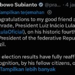 Prabowo Ucapkan Selamat atas Kemenangan Lula di Pilpres Brasil, Dorong Penguatan Hubungan Kedua Negara